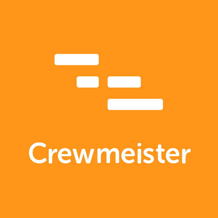 Crewmeister-Logo auf orangefarbenem Hintergrund