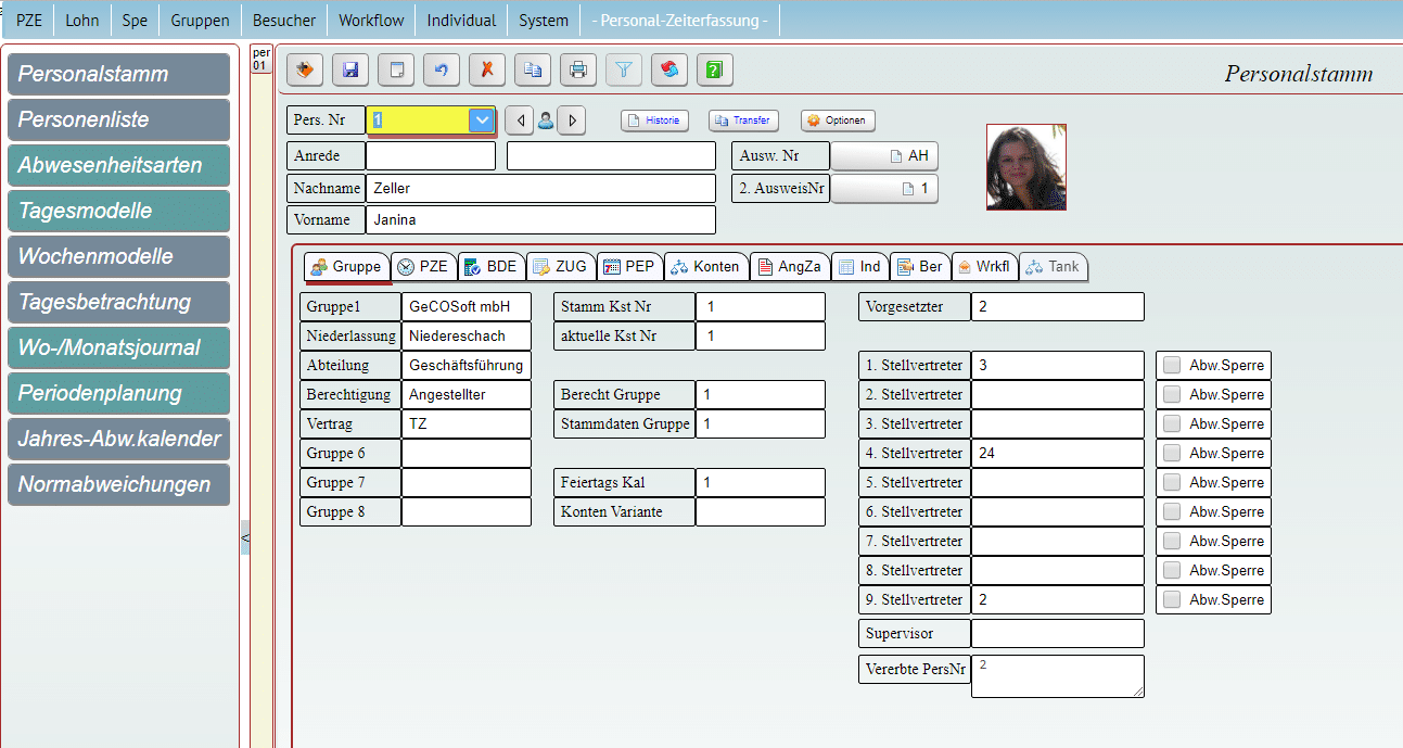 Personalstamm-Datenbildschirm mit Benutzerdaten