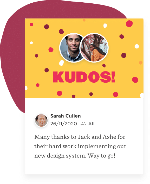 Kudos card with appreciation message.