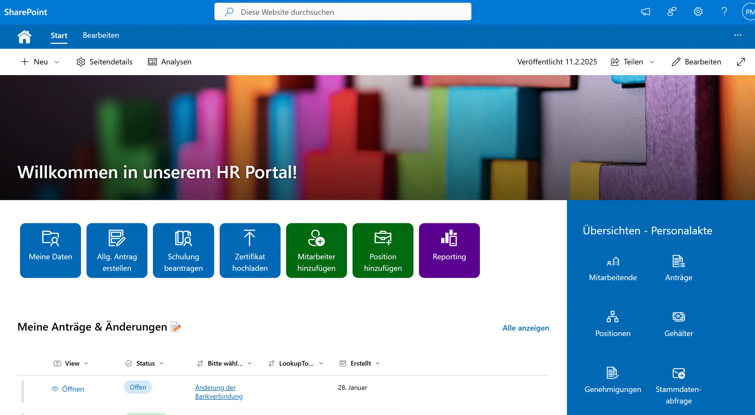 HR-Portal Übersicht mit verschiedenen Funktionen