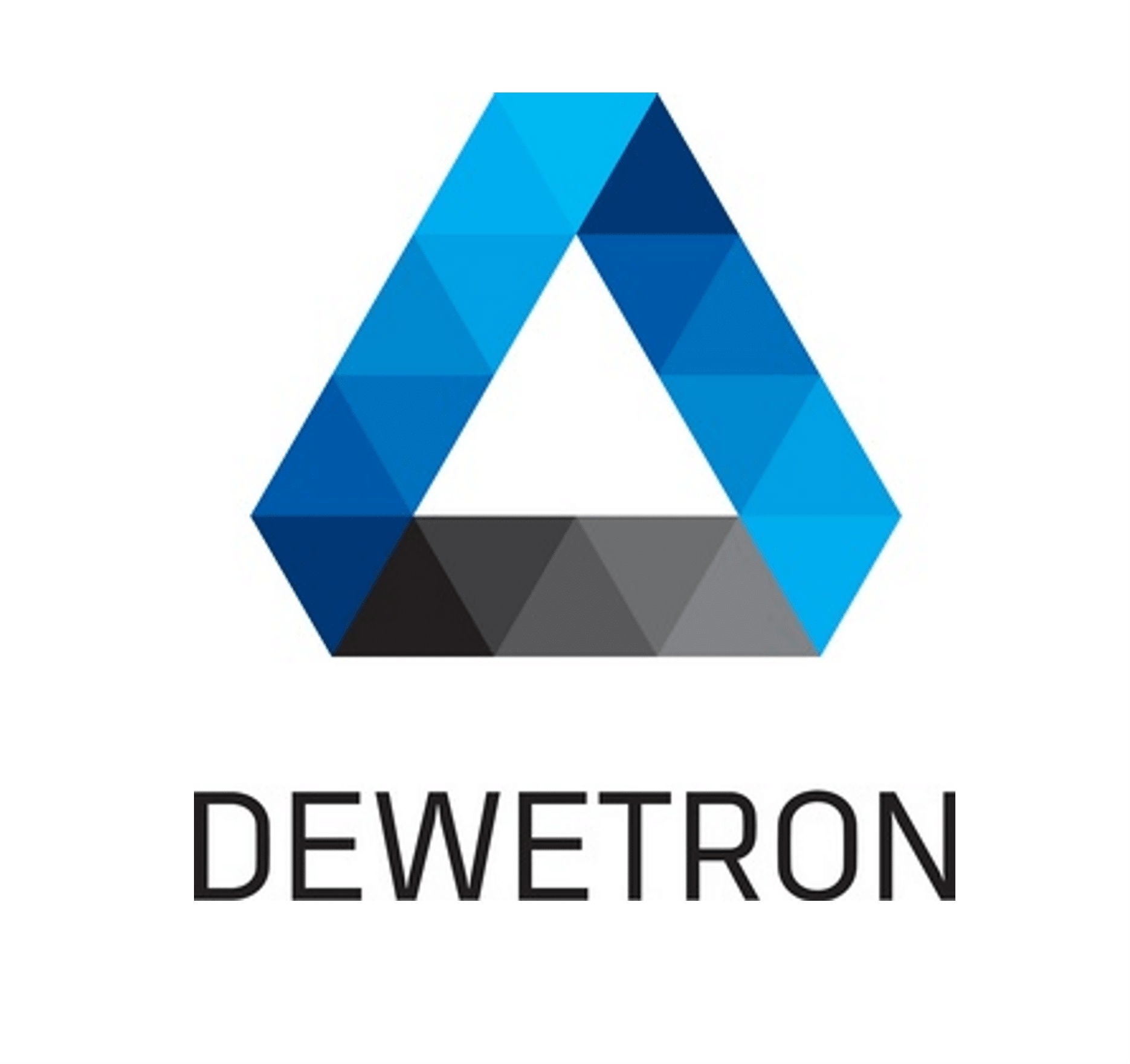 Dewetron Logo mit blauem Dreieck.