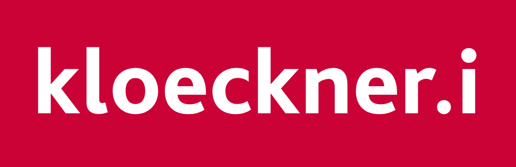 Kloeckner.i logo on red background.
