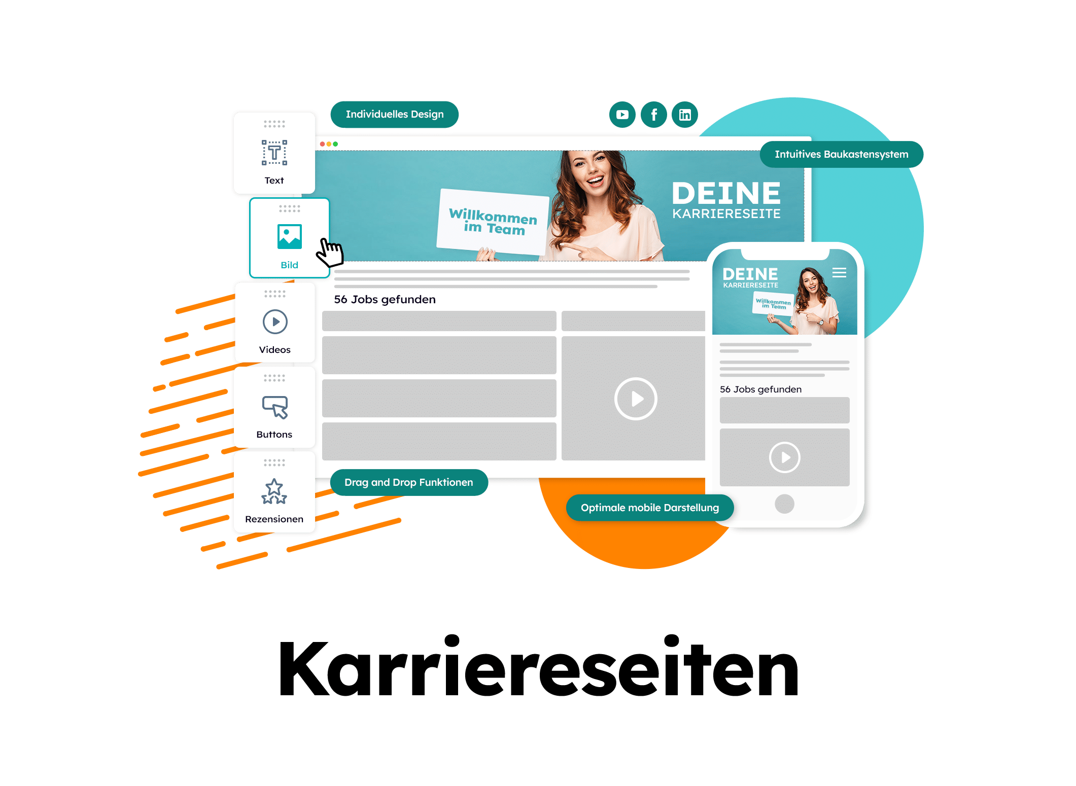 Karriereseite mit Design- und Funktionselementen, mobil und Desktop.