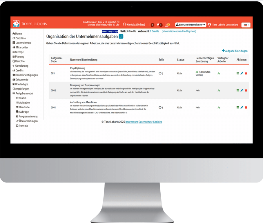 Unternehmensaufgabenorganisation auf Computermonitor.