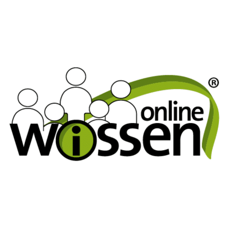 Logo von Wissen Online mit Personen und grünem Bogen